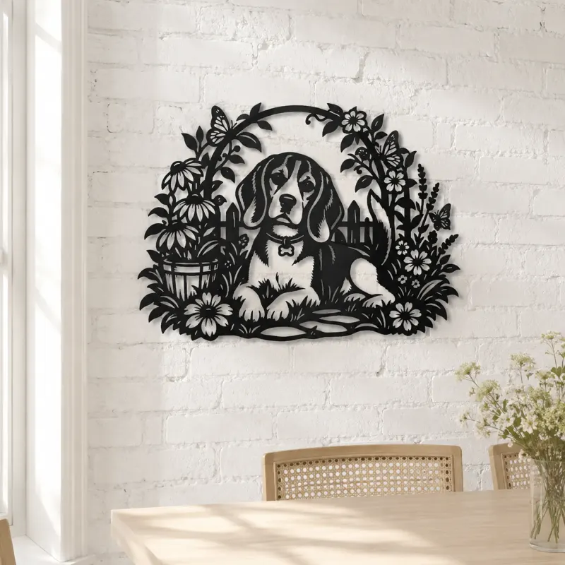 Beagle Garden Metal Wall Art | Pet Lover Silhouette Decor - lifestyle view 4