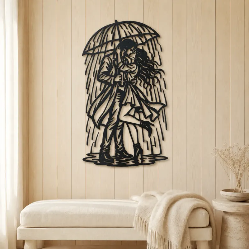 Rainy Day Kiss Metal Wall Art | Romantic Couple Decor - lifestyle view 5