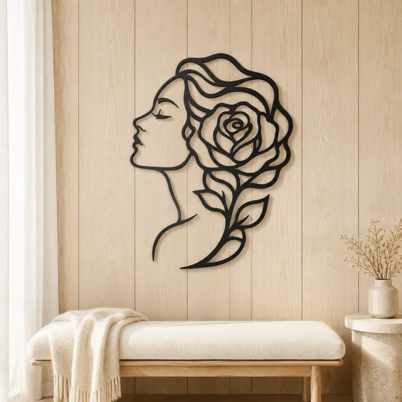 Rose Profile Muse Metal Wall Art | Minimalist Woman Line Art - lifestyle view 5