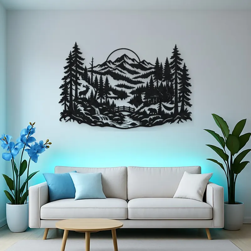Misty Woodland Layers Metal Wall Art | Nature Silhouette Decor
