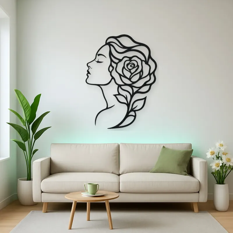 Rose Profile Muse Metal Wall Art | Minimalist Woman Line Art