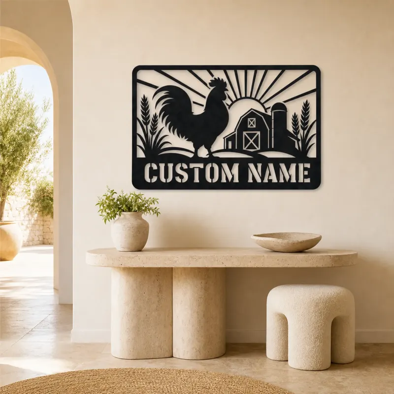 Personalized Rooster Farm Metal Wall Art with Barn Scene - lifestyle view 3