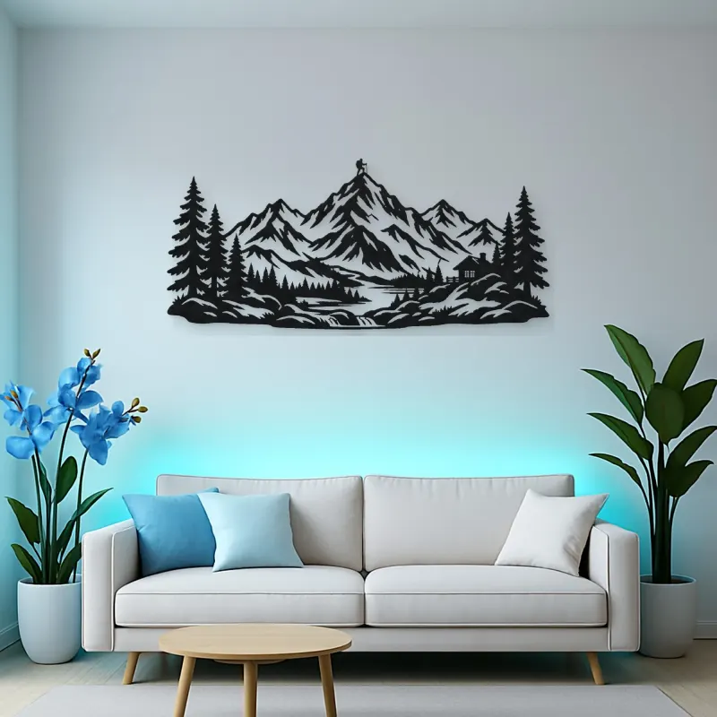 Pine Framed Summit Metal Wall Art | Nature Silhouette Decor
