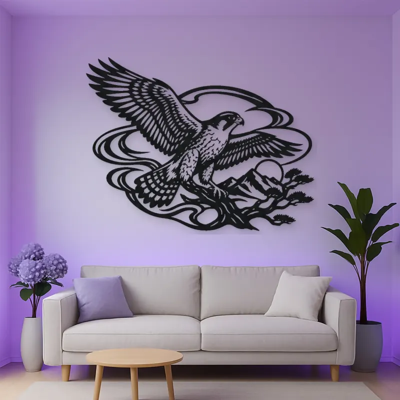 Falcon Wind Curve Metal Wall Art | Wildlife Silhouette Decor