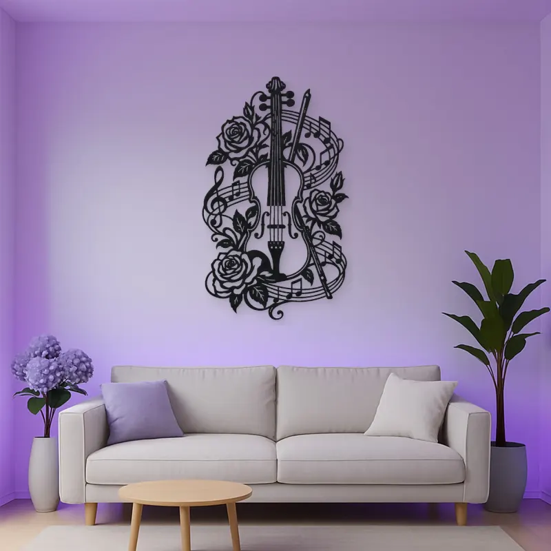 Violin and Roses Metal Wall Art | Music Room Wall Decor