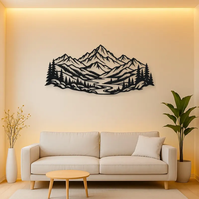Layered Mountain Valley Metal Wall Art | Nature Silhouette Decor