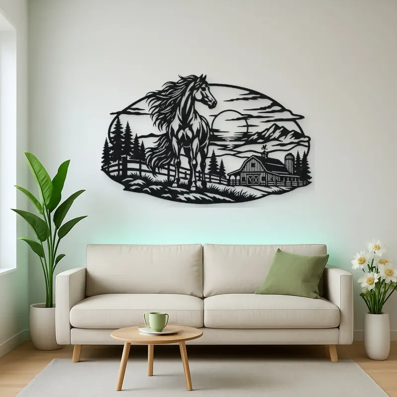 Horse Barn Horizon Metal Wall Art | Equestrian Wall Decor