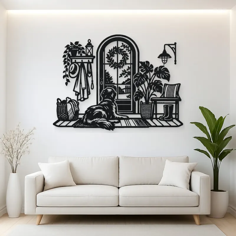 Dog by the Door Metal Wall Art | Pet Lover Silhouette Decor
