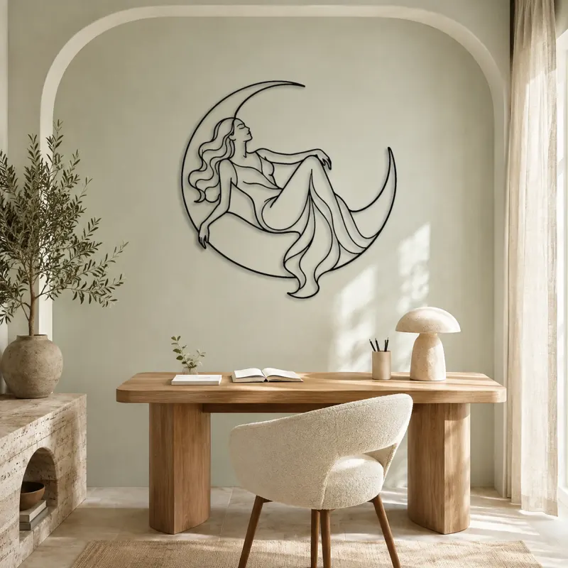Reclining Crescent Muse Metal Wall Art | Celestial Woman Wall Decor - lifestyle view 4