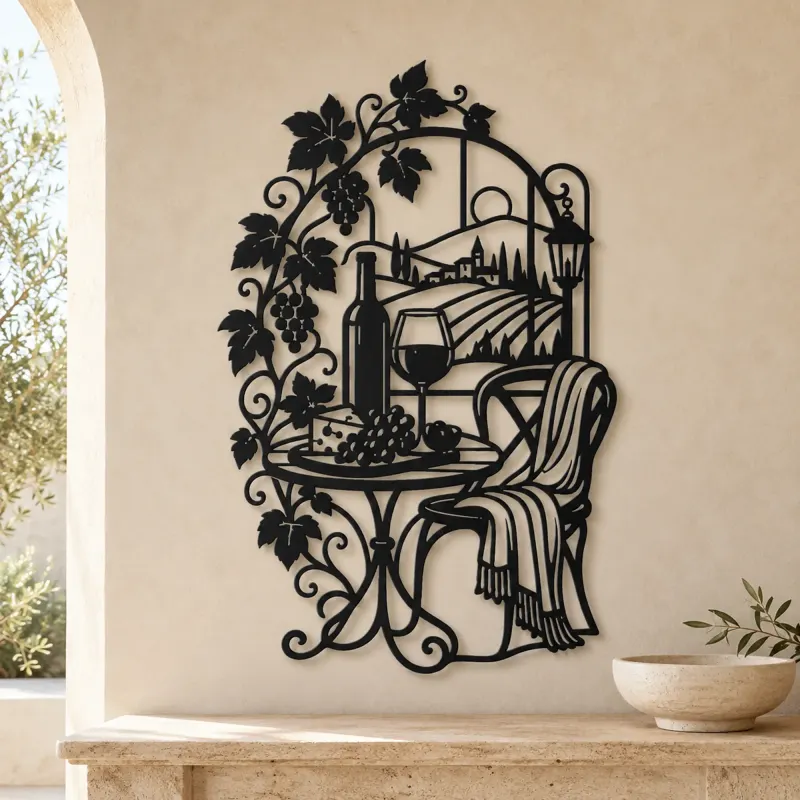 Wine Glass Vine Metal Wall Art | Botanical Metal Wall Decor - lifestyle view 3
