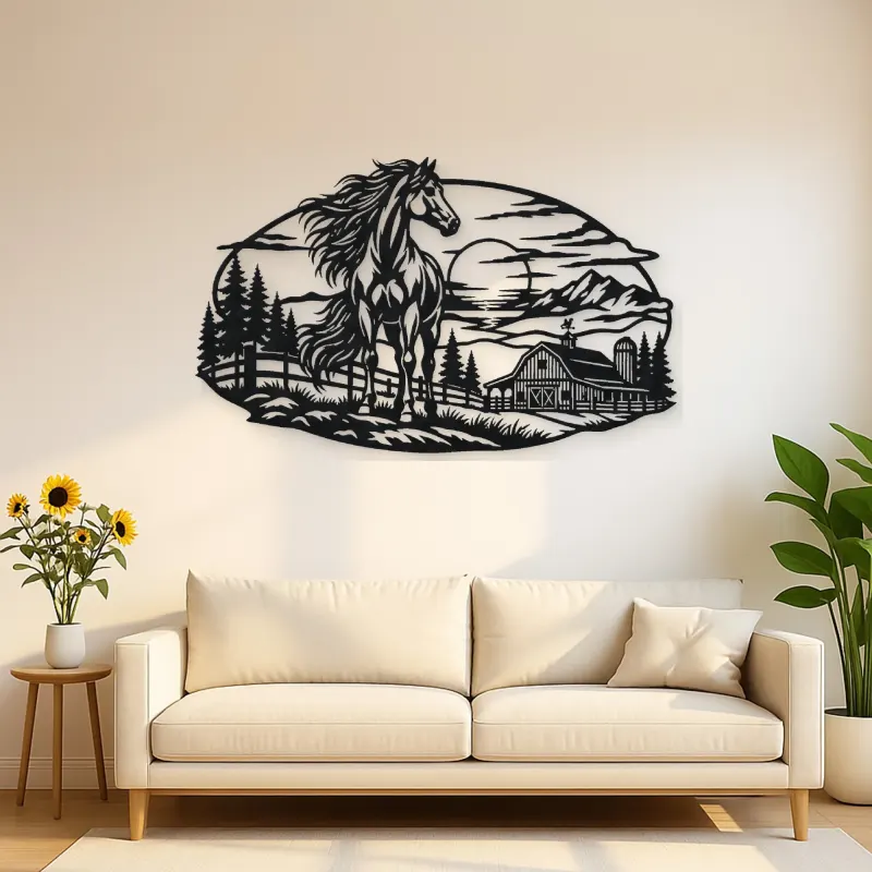 Horse Barn Horizon Metal Wall Art | Equestrian Wall Decor