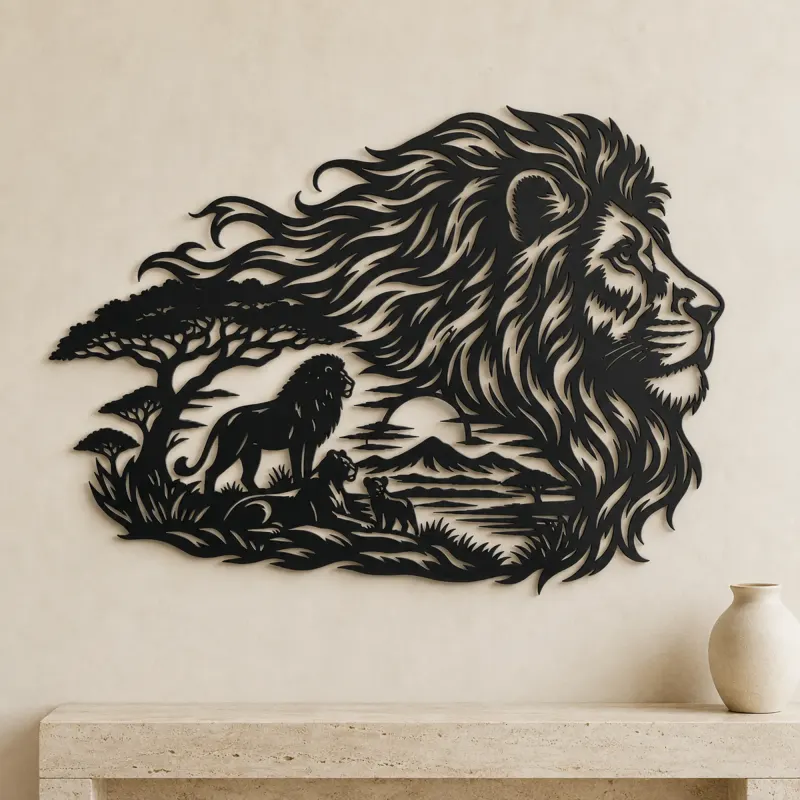 Lion Head Flow Metal Wall Art | Wildlife Silhouette Decor - lifestyle view 3