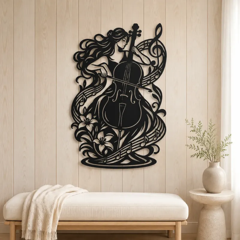 Cello Curve Metal Wall Art | Music Room Wall Decor - lifestyle view 5