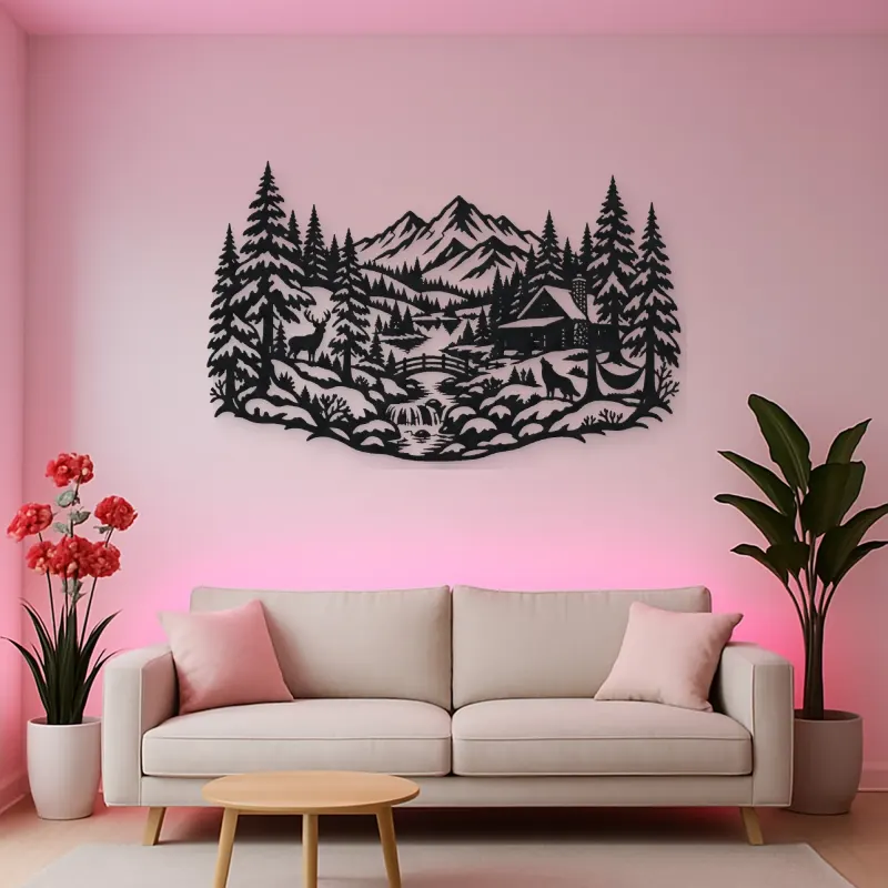 Winter Pine Forest Metal Wall Art | Nature Silhouette Decor