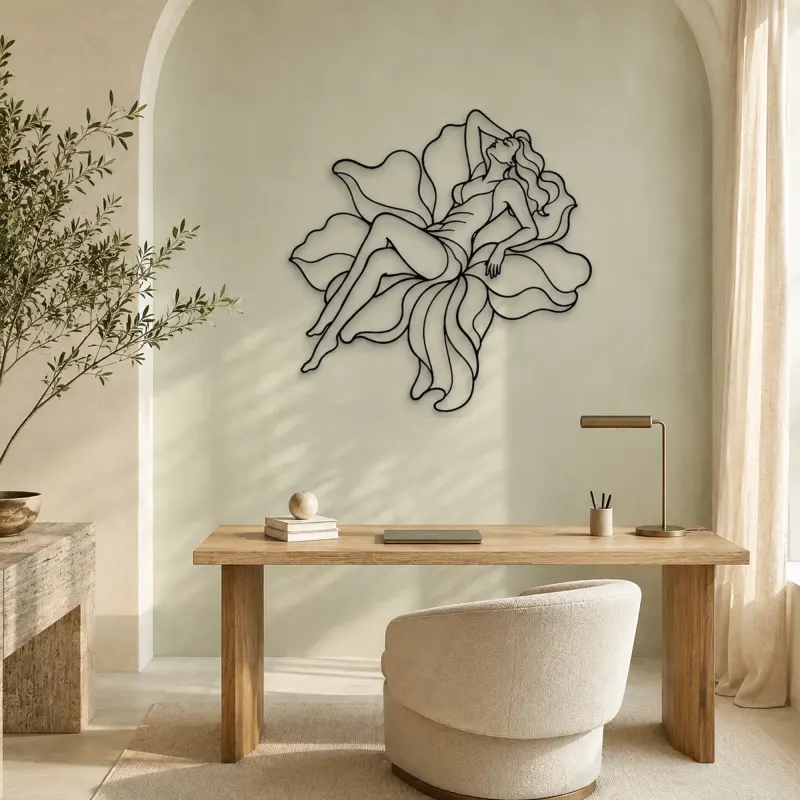 Reclining Flower Pose Metal Wall Art | Botanical Woman Wall Decor - lifestyle view 4