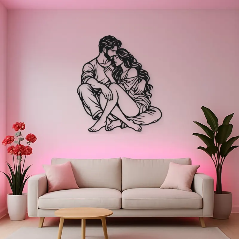 Seated Cuddle Metal Wall Art | Romantic Couple Decor