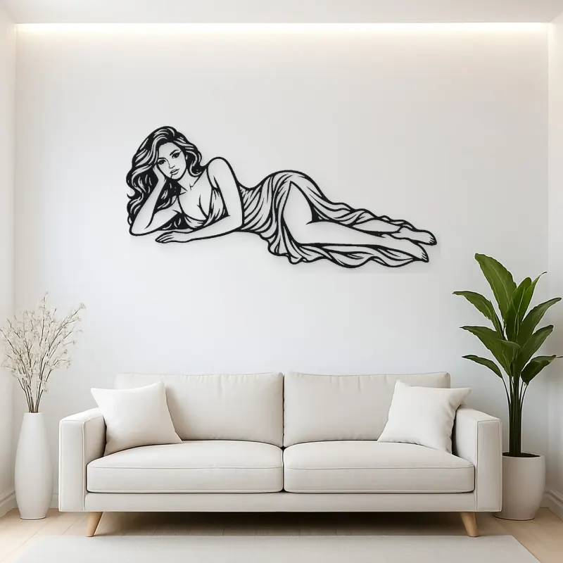 Reclining Side Line Metal Wall Art | Minimalist Woman Line Art