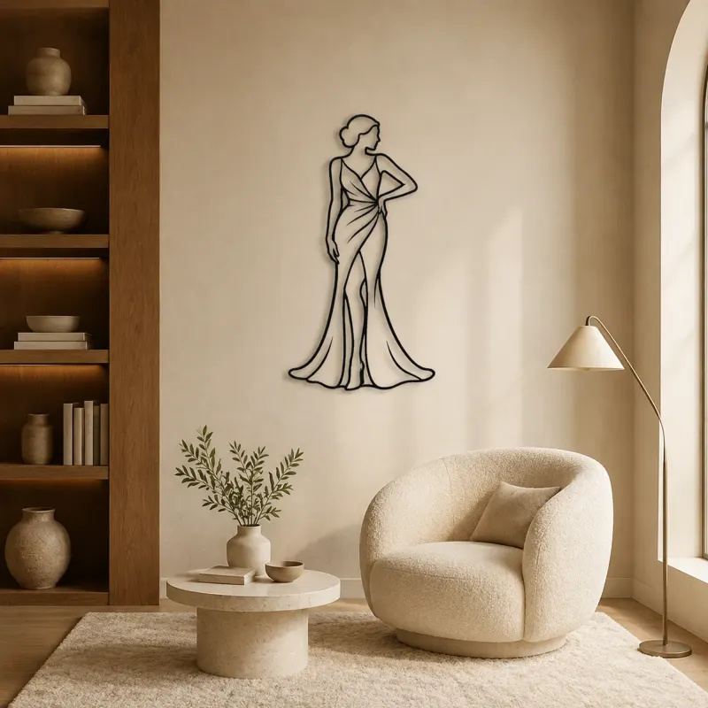 Satin Gown Silhouette Metal Wall Art | Fashion Figure Wall Decor - lifestyle view 5
