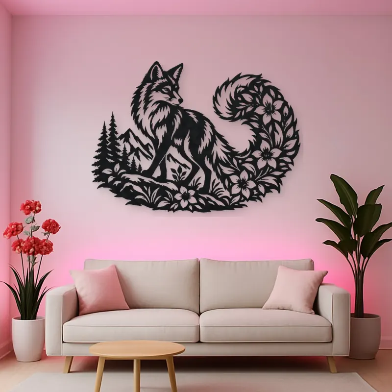 Fox Floral Tail Metal Wall Art | Wildlife Silhouette Decor