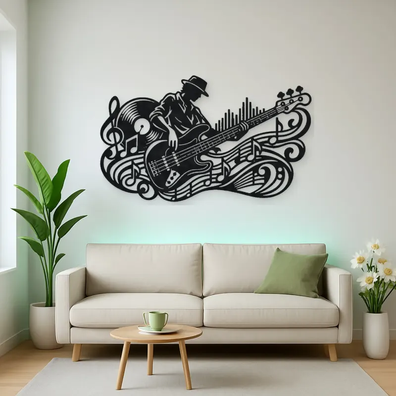 Bass Guitar Rhythm Metal Wall Art | Music Room Wall Decor