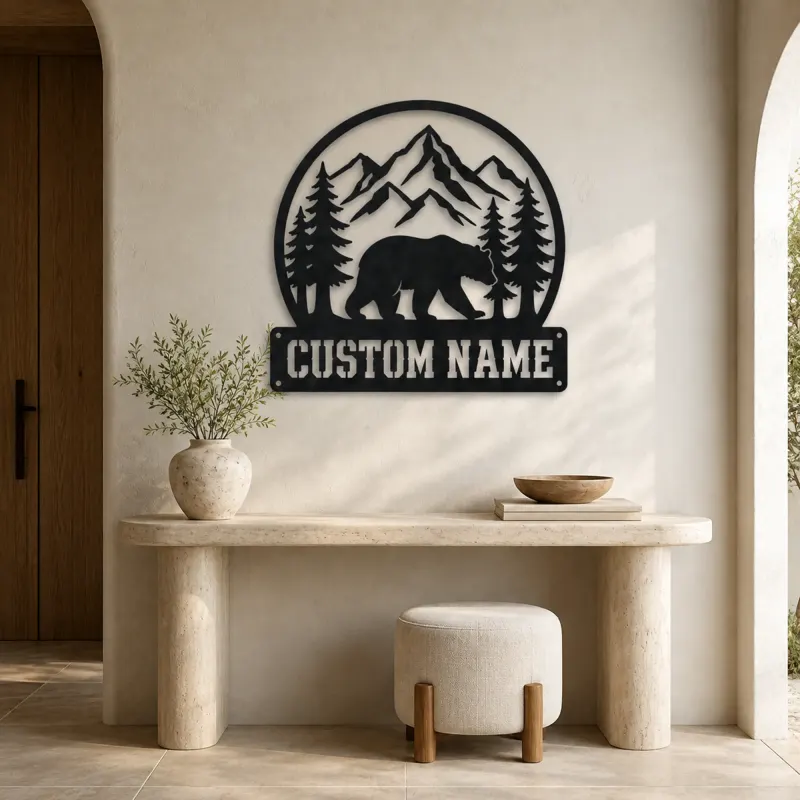 Personalized Bear and Pine Forest Metal Wall Art - lifestyle view 3