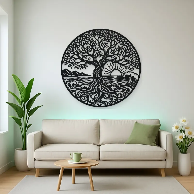 Tree and Ocean Circle Metal Wall Art | Coastal and Nautical Wall Decor