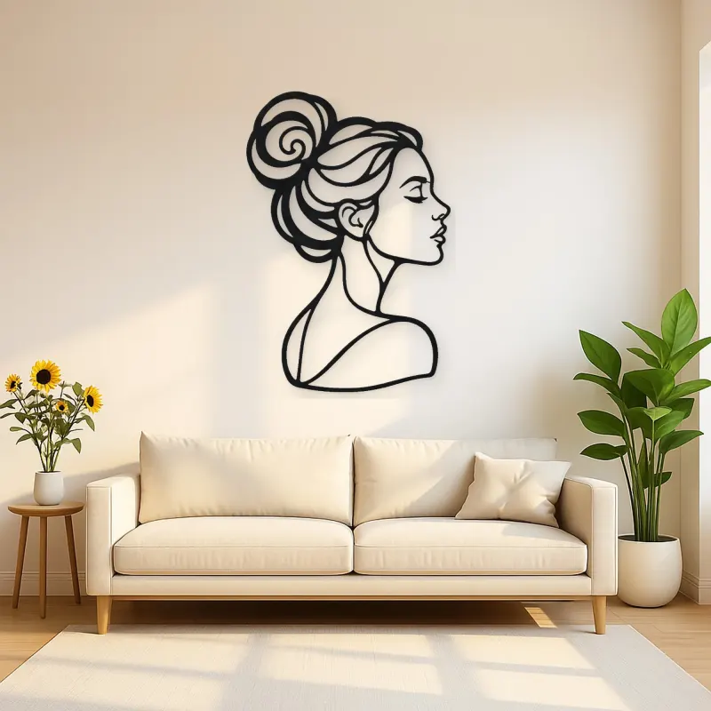 Hair Bun Profile Metal Wall Art | Minimalist Woman Line Art