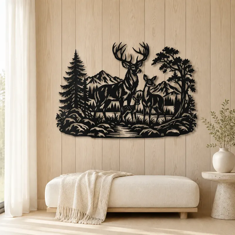 Deer Forest Profile Metal Wall Art | Wildlife Silhouette Decor - lifestyle view 5