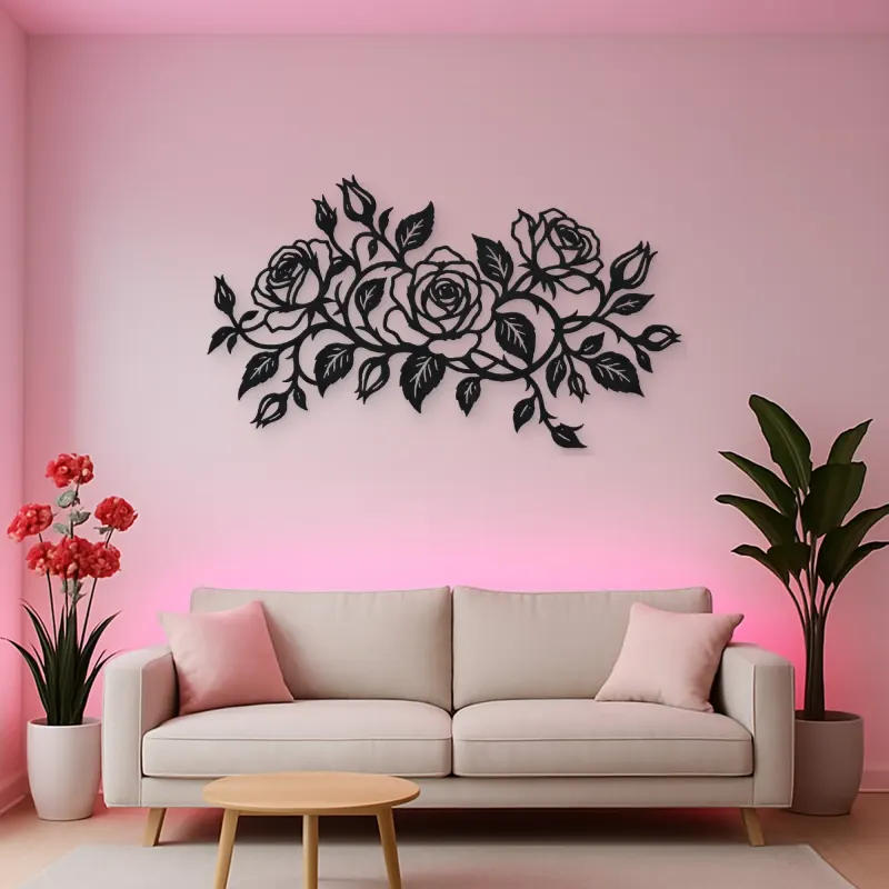 Rose Vine Embrace Metal Wall Art | Botanical Metal Wall Decor