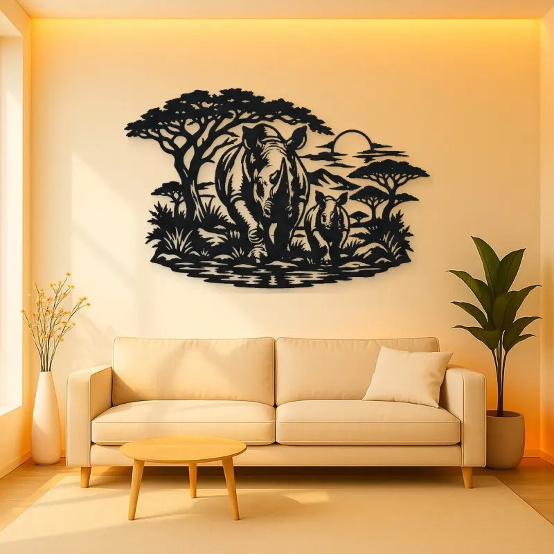 Rhino Savanna Metal Wall Art | Wildlife Silhouette Decor