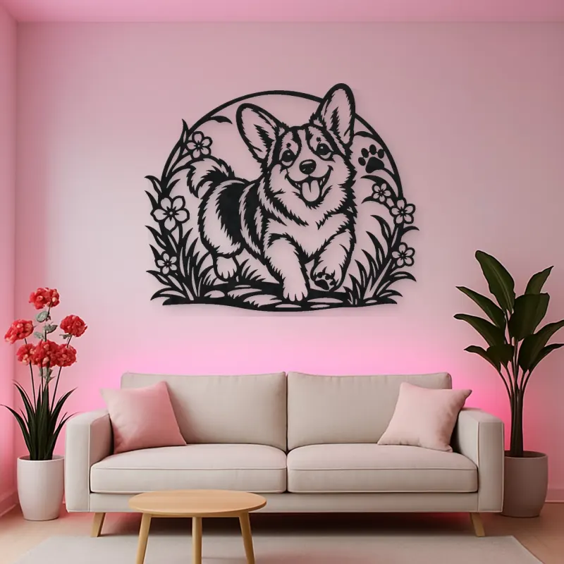 Corgi Happy Curve Metal Wall Art | Pet Lover Silhouette Decor