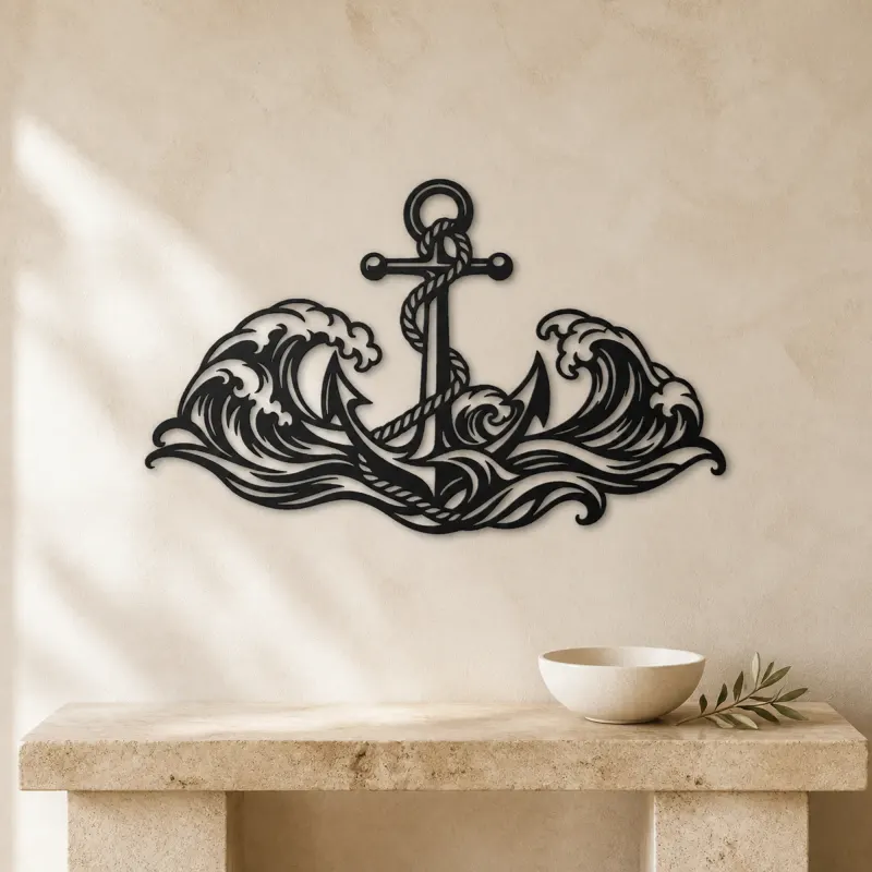 Anchor and Waves Metal Wall Art | Coastal and Nautical Wall Decor - lifestyle view 3