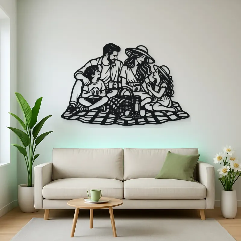 Family Picnic Metal Wall Art | Family Silhouette Decor