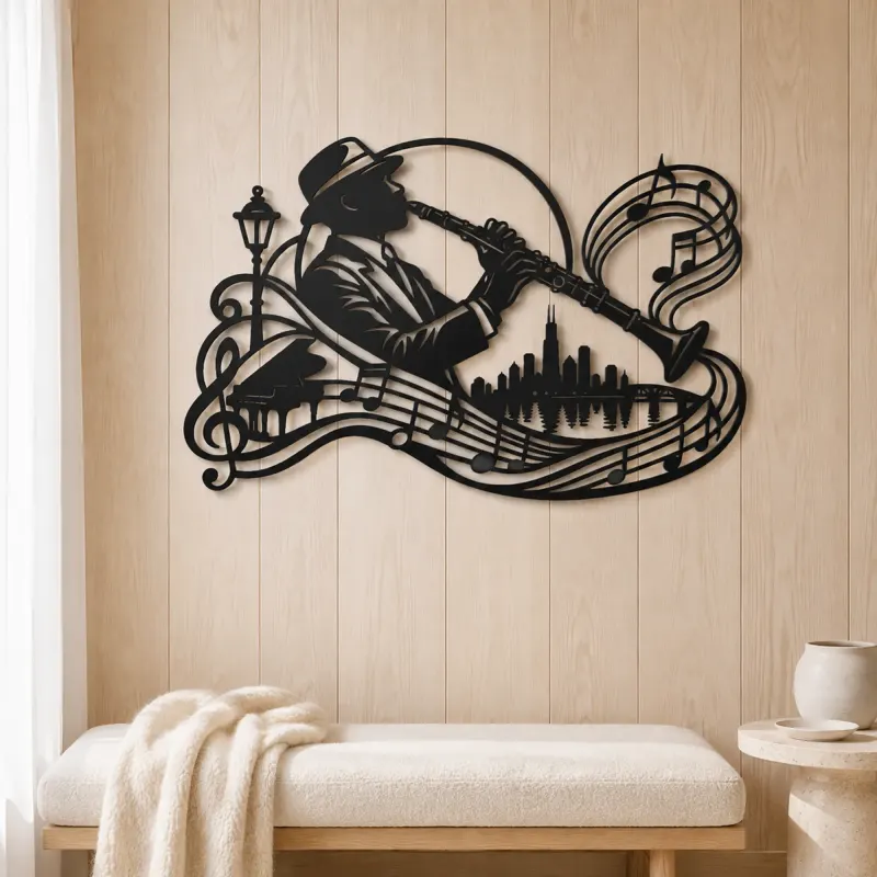 Clarinet Jazz Arc Metal Wall Art | Music Room Wall Decor - lifestyle view 5