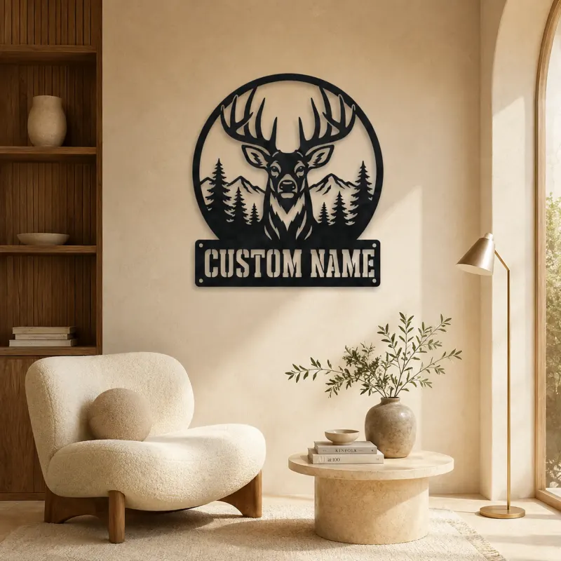 Personalized Buck Deer Metal Wall Art with Forest Landscape - lifestyle view 5