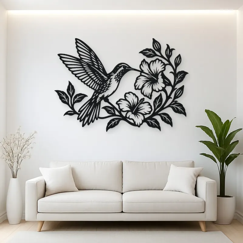 Hummingbird Blossom Metal Wall Art | Wildlife Silhouette Decor
