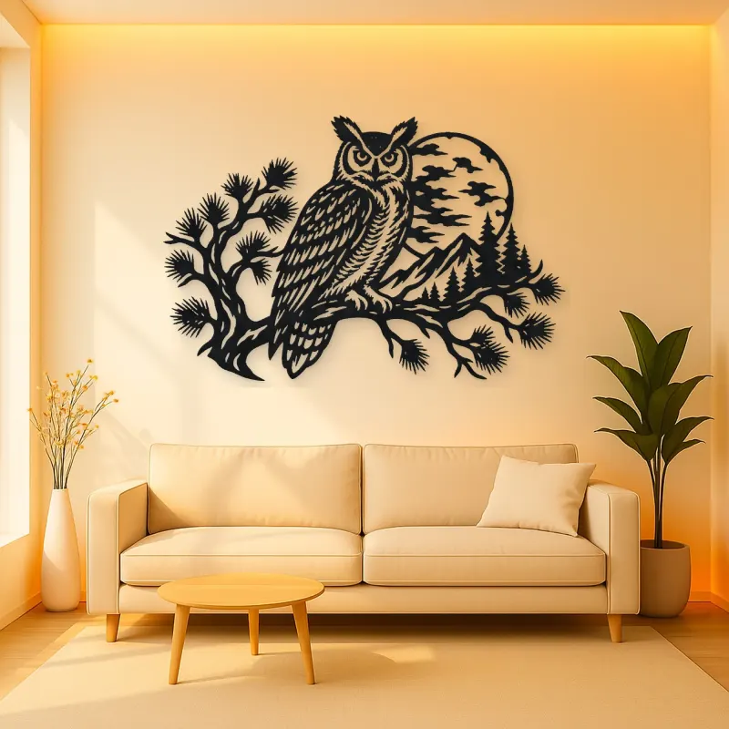 Owl Moon Branch Metal Wall Art | Wildlife Silhouette Decor