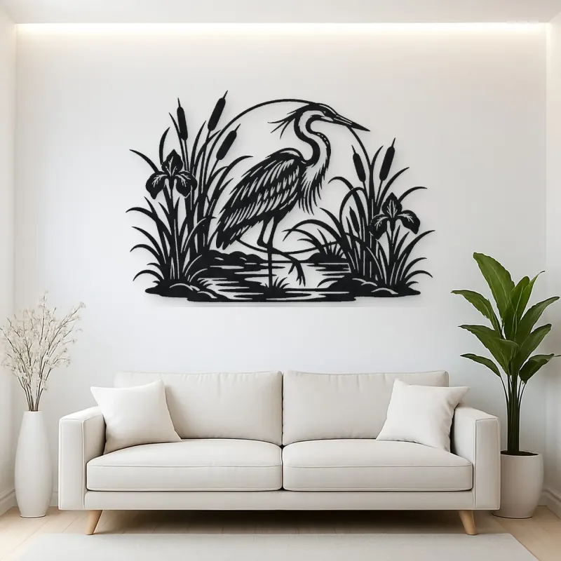 Heron Reed Garden Metal Wall Art | Wildlife Silhouette Decor
