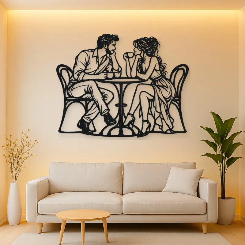 Coffee Date Couple Metal Wall Art | Romantic Couple Decor