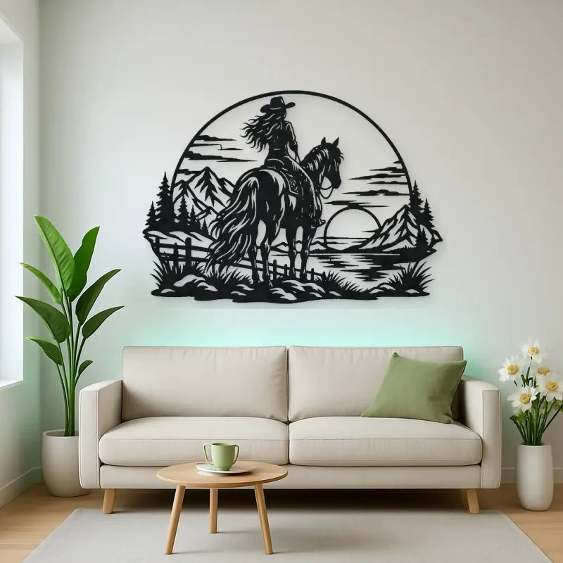 Western Rider Sunset Metal Wall Art | Equestrian Wall Decor