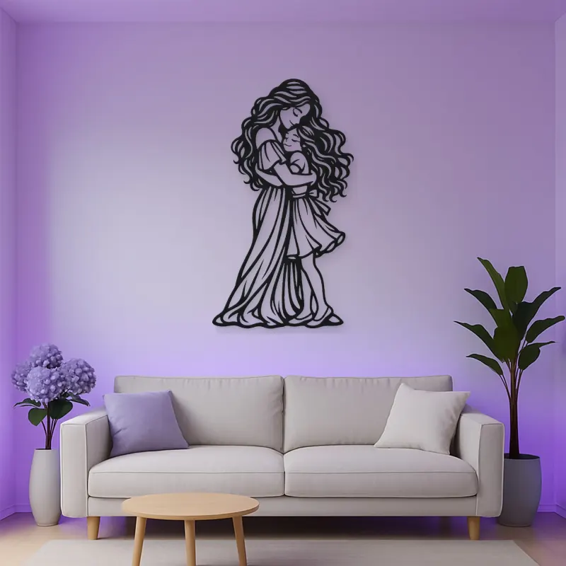 Mother Daughter Hug Metal Wall Art | Family Silhouette Decor