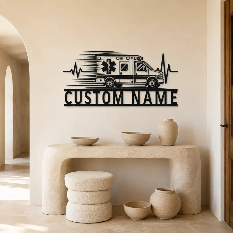 Personalized Side View Ambulance Heartbeat Metal Wall Art - lifestyle view 3
