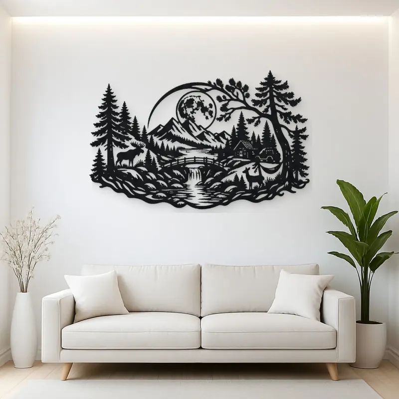 Forest Moon Arc Metal Wall Art | Nature Silhouette Decor