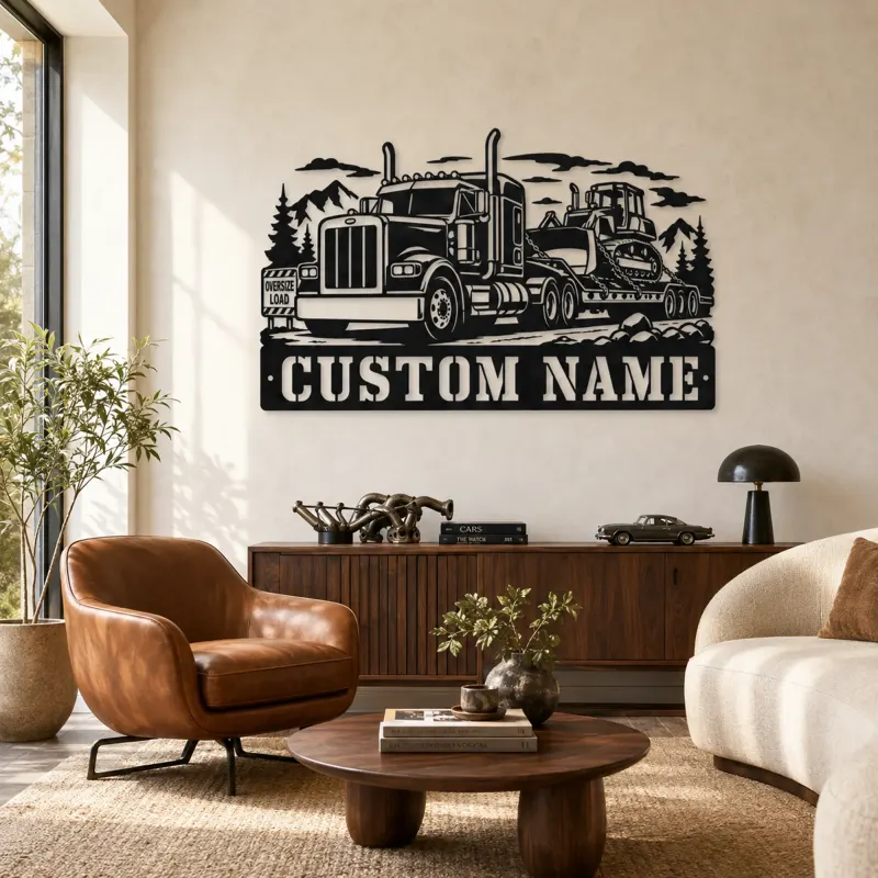 Décoration murale en métal personnalisée de camion lourd et bulldozer