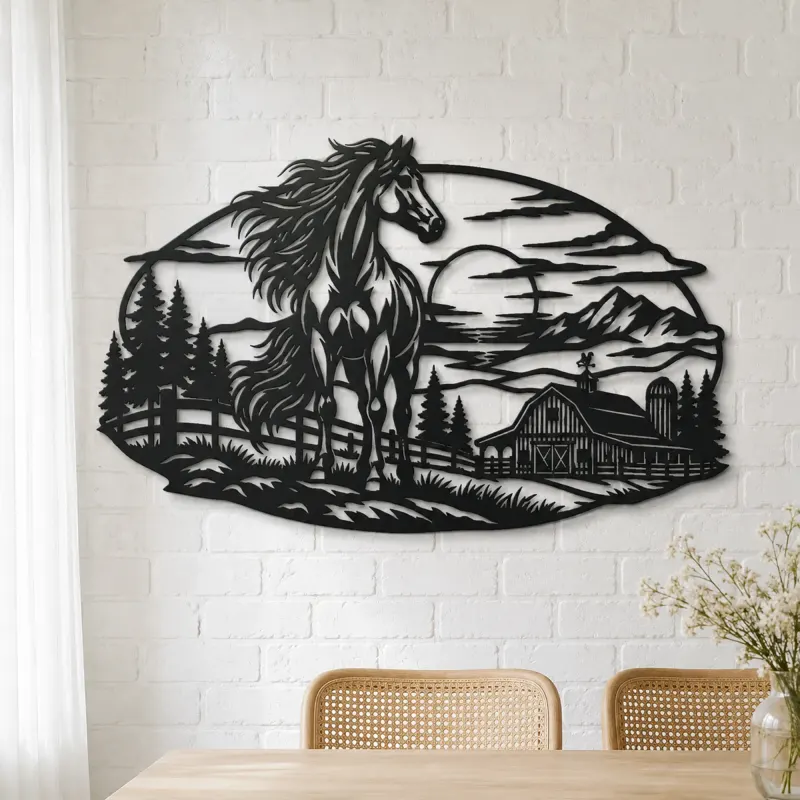 Horse Barn Horizon Metal Wall Art | Equestrian Wall Decor - lifestyle view 4
