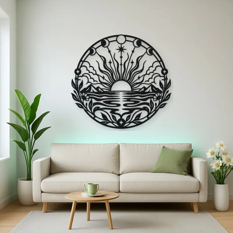 Boho Sun Horizon Metal Wall Art | Nature Silhouette Decor
