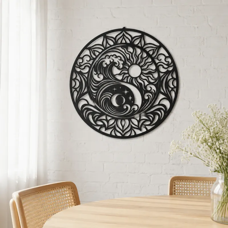Yin-Yang Waves Metal Wall Art | Spiritual Boho Metal Decor - lifestyle view 4
