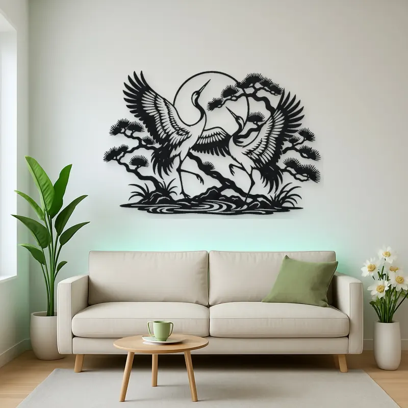 Crane Dance Metal Wall Art | Wildlife Silhouette Decor