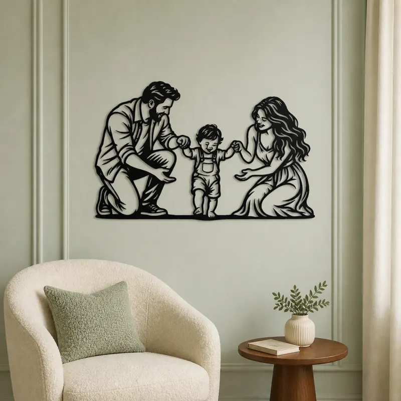 Baby First Steps Metal Wall Art | Family Silhouette Decor - lifestyle view 2