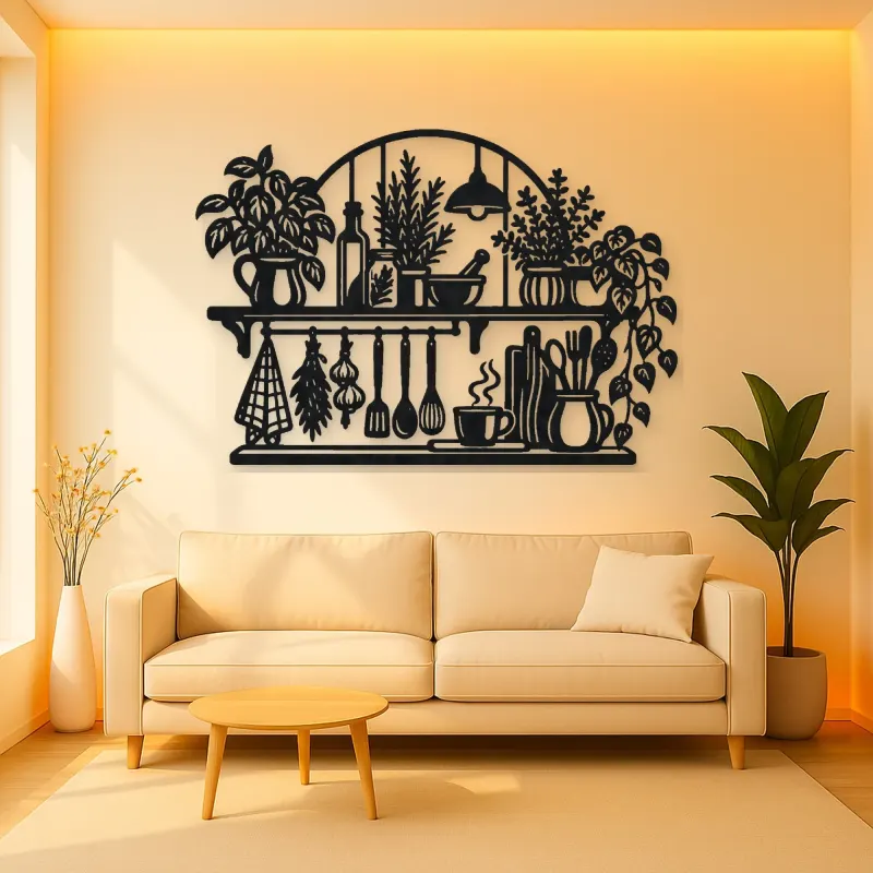 Kitchen Herb Shelf Metal Wall Art | Cozy Home Metal Decor